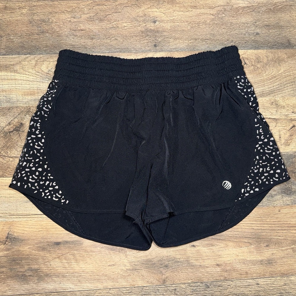 MPG Running Shorts Womens Medium Black Reflective Print Athletic